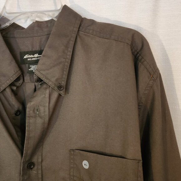 New! Eddie Bauer Button Down Long Sleeve Shirt 100% Cotton Size XL Olive Green - Picture 5 of 6